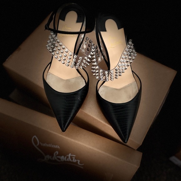 Christian Louboutin Shoes - Christian Louboutin Black and Silver Studded Heels
